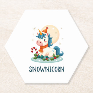 Posavasos De Papel Snownicorn Unicornio Lindo Muñeco de Nieve Navidad