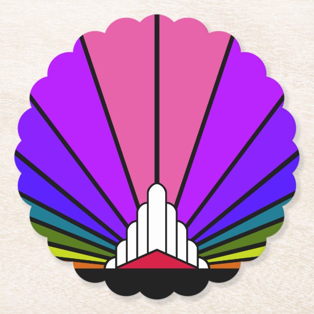 Posavasos De Papel Sol Art Decó en arco iris (Anverso)