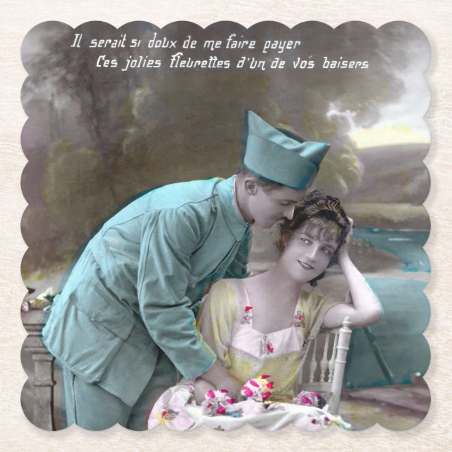 Posavasos De Papel Soldado y amante (Anverso)