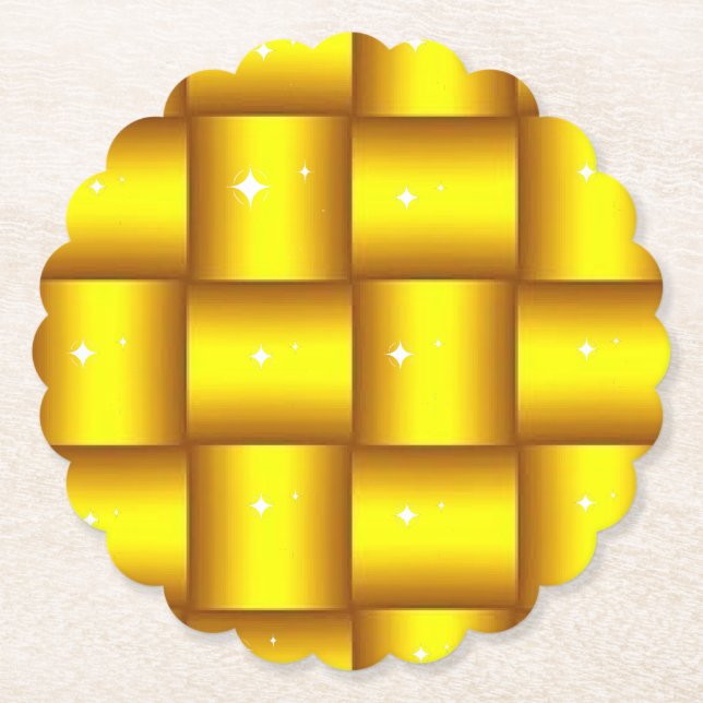 Posavasos De Papel Sparkling Gold Scallopting Round Paper Coasters (Anverso)