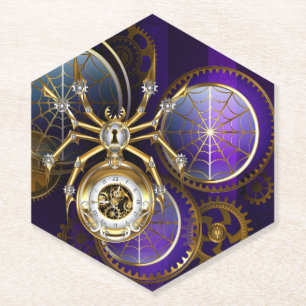 Posavasos De Papel Spider Steampunk sobre fondo morado