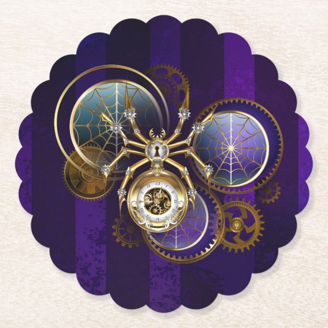 Posavasos De Papel Spider Steampunk sobre fondo morado (Anverso)