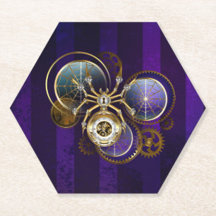 Posavasos De Papel Spider Steampunk sobre fondo morado