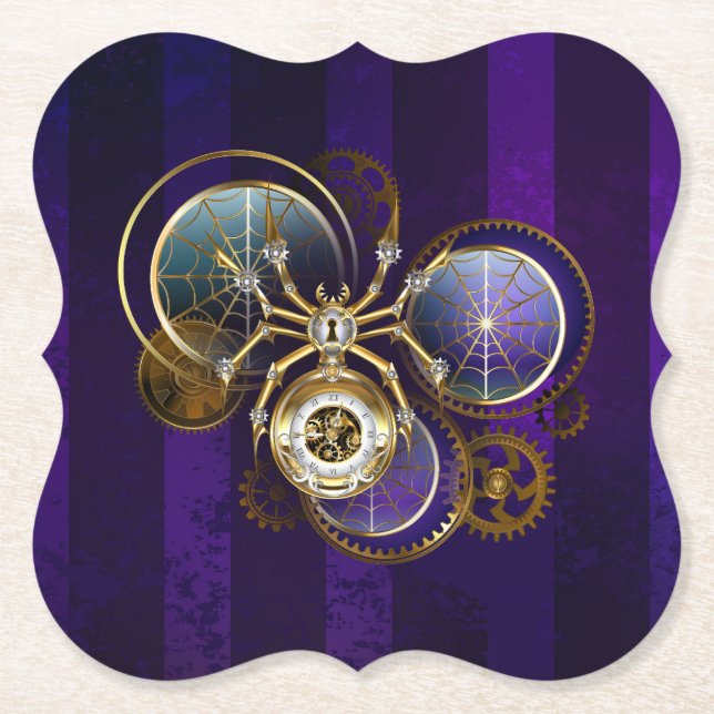 Posavasos De Papel Spider Steampunk sobre fondo morado (Anverso)