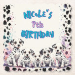 Posavasos De Papel Spot-tacular Dalmatian Puppy Birthday Party<br><div class="desc">Celebrate your child's birthday with our adorable Spot-tacular Dalmatian Puppy design! This charming coaster features five delightful Dalmatian puppies, set against a soft watercolor background with pastel colors and playful paw prints. It's the perfect addition to any birthday party, adding a touch of fun and whimsy to your celebrations. Personalize...</div>