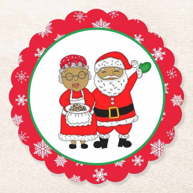 Posavasos De Papel Sr. y Sra. Claus, Santa Navidades afroamericanos (Anverso)