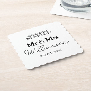Posavasos De Papel Sr y Sra Nombre Negro y Blanco