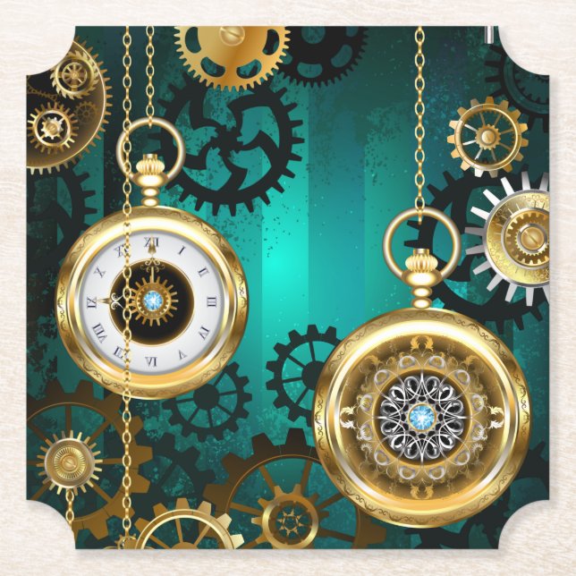Posavasos De Papel Steampunk Jewelry Watch sobre un fondo verde (Anverso)