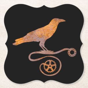 Posavasos De Papel Steampunk Rusty Standing Crow y Gears