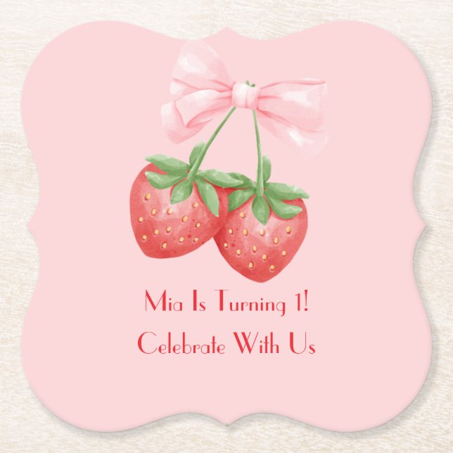 POSAVASOS DE PAPEL STRAWBERRIES PINK BOW BIRTHDAY  (Anverso)