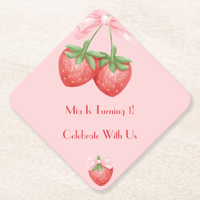 POSAVASOS DE PAPEL STRAWBERRIES PINK BOW BIRTHDAY  (Anverso)