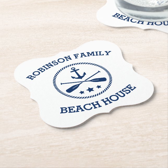 Posavasos De Papel Su familia Beach House Nombre Anchor Oars Stars (En perspectiva)