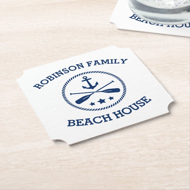 Posavasos De Papel Su nombre de familia Beach House Anchor Stars Padd (En perspectiva)