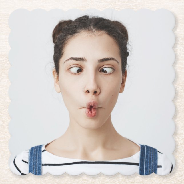 Posavasos De Papel Sube tu selfie de cara divertida (Anverso)