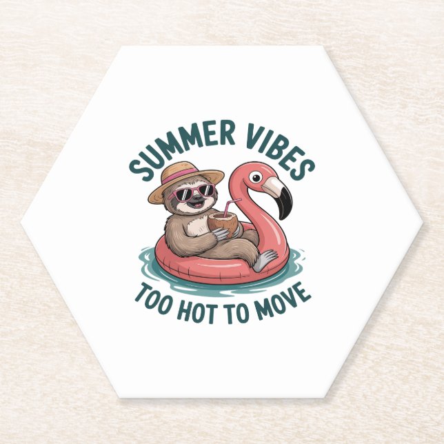Posavasos De Papel Summer Vibes Sloth Funny Lazy Float (Anverso)