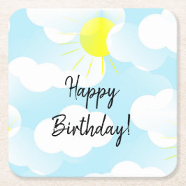 Posavasos De Papel Sunny Blue Summer Sky con nubes y deseos de cumple