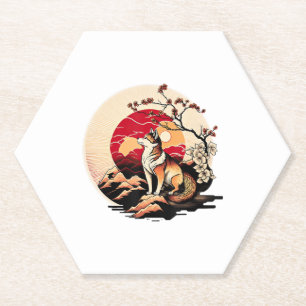 Posavasos De Papel Sunset Ukiyo e Style japonés de perros inu shiba