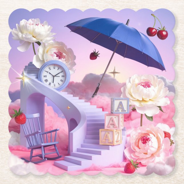 Posavasos De Papel Surreal White Peonies Dreamy Coaster Set (Anverso)