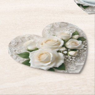 Posavasos De Papel Susurros de elegancia: Rosa de encaje y votos eter