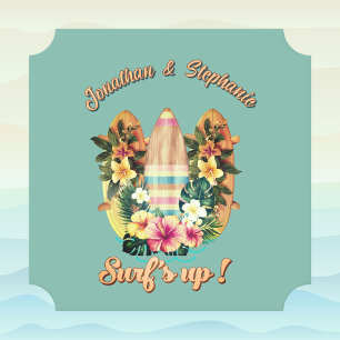 Posavasos De Papel Tablas de surf flores hawaianas Monograma azul tur