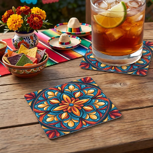 Posavasos de papel Talavera mexicano colorido