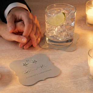 Posavasos De Papel Tarjeta de agradecimiento con monograma de rama de