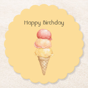 Posavasos De Papel Tarta Cumpleaños Cono De Helado De Gelato Amarillo