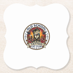 Posavasos De Papel Tatuaje de escuela antigua gato gatito lindo diseñ