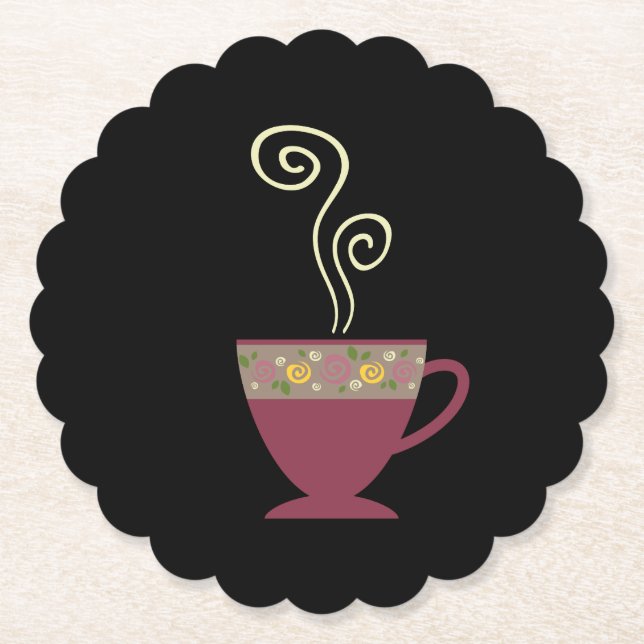 Posavasos De Papel Té/café al vapor caliente en negro (Anverso)