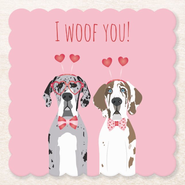 Posavasos De Papel Te Woof Great Dane Dogs Pink Red (Anverso)