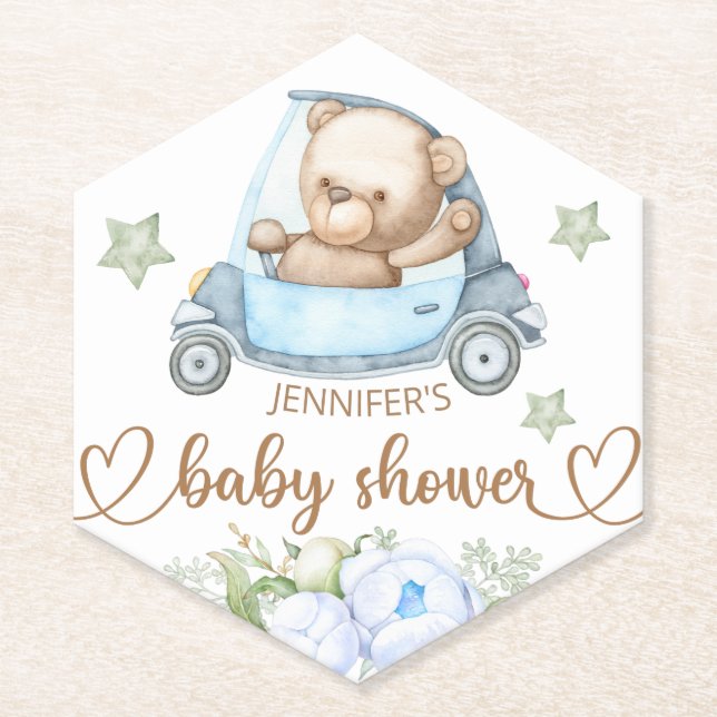 Posavasos De Papel Teddy Bear Baby Bear Papel Floral Baby Shower (Anverso)