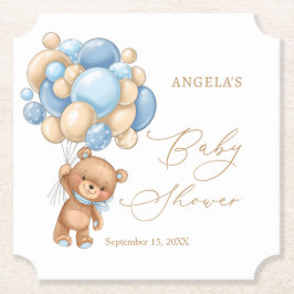 Posavasos De Papel Teddy Bear Blue Balloons Baby Shower