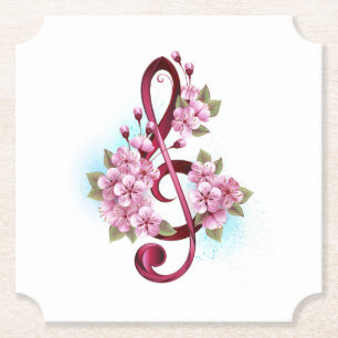 Posavasos De Papel Tejidos musicales notas de colores con flores de S