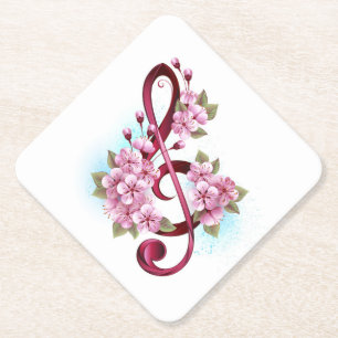 Posavasos De Papel Tejidos musicales notas de colores con flores de S