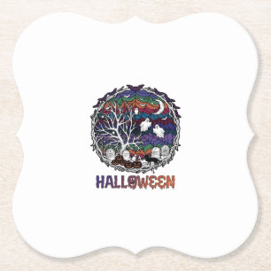 Posavasos De Papel Telaraña de Halloween Árbol Fantasmas Calabazas Lá
