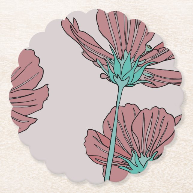 Posavasos De Papel Tema de flores, diseño de amapola (Anverso)