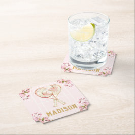 Posavasos De Papel Tennis Girl Birthday Custom Watercolor