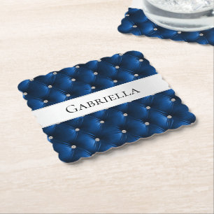 Posavasos De Papel Terciopelo Falso Azul Glam de Lujo