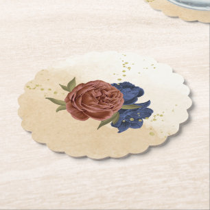 Posavasos De Papel terracota azul marino floral follaje