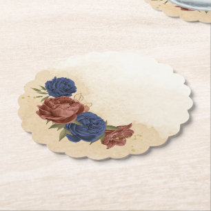 Posavasos De Papel terracota azul marino floral follaje