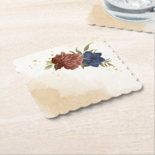 Posavasos De Papel terracota azul marino floral follaje