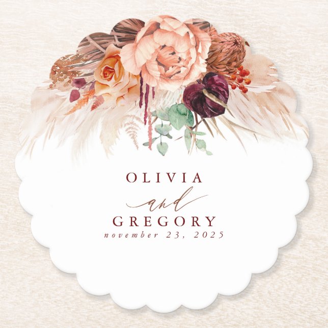 Posavasos De Papel Terracota Flores Pampas Grass Elegante Tropical (Anverso)