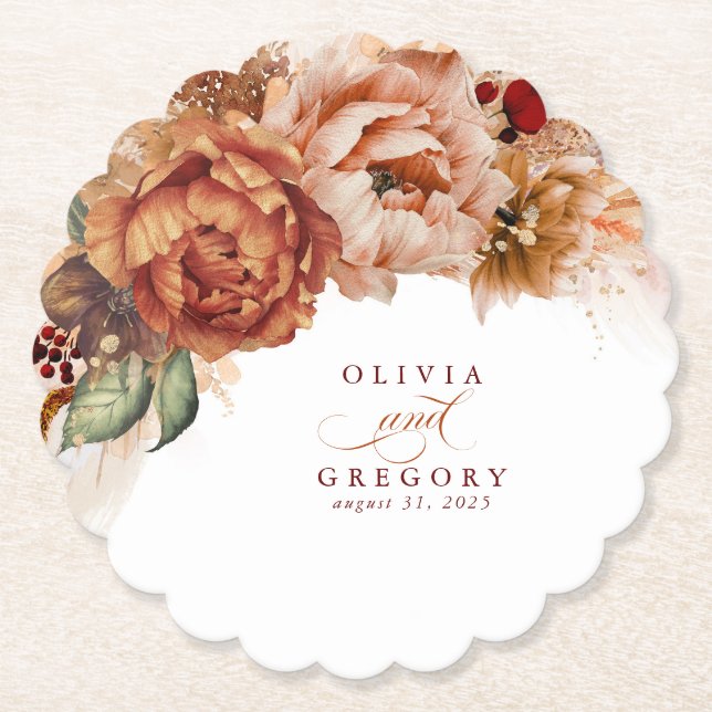 Posavasos De Papel Terracotta Flores Pampas Grass Elegant Boho (Anverso)