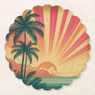 Posavasos De Papel Terraza tropical retro/vintage/puesta de sol hawai