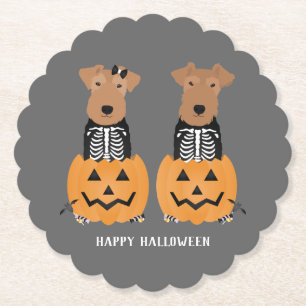 Posavasos De Papel Terrier Galés Esqueleto de Halloween
