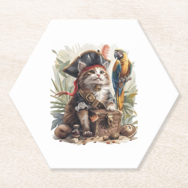 Posavasos De Papel Tesoro de gato pirata (Anverso)