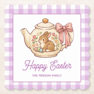 Posavasos De Papel Tetera personalizada de conejo de Pascua a cuadros