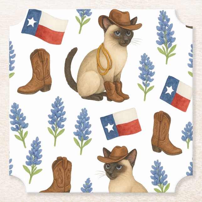 Posavasos De Papel Texas Birthday Themed for Cat Lovers  (Anverso)
