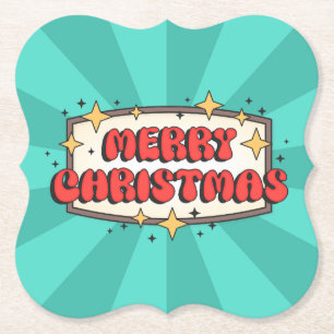Posavasos De Papel Texto retro groovy alegre de navidad