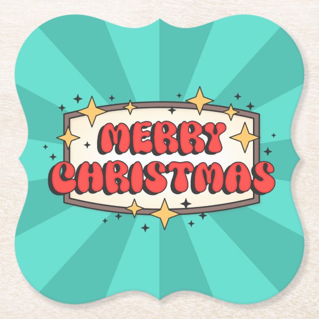 Posavasos De Papel Texto retro groovy alegre de navidad (Anverso)